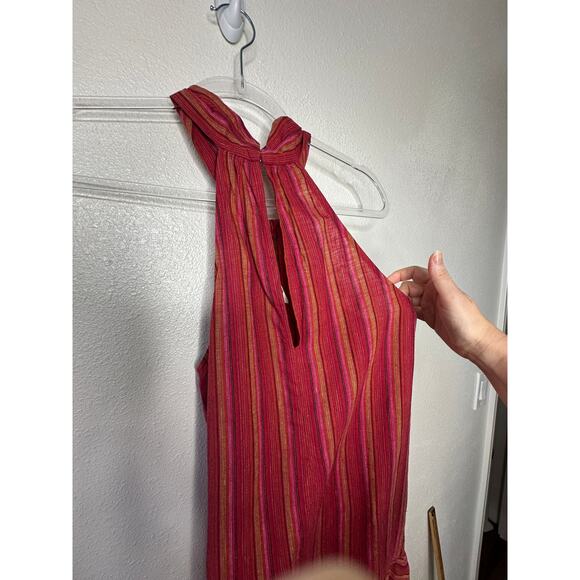 BCBG Generation Halter Mini Dress XS Pink Striped Sleeveless Flowy Ruffle Hem - Picture 5 of 16